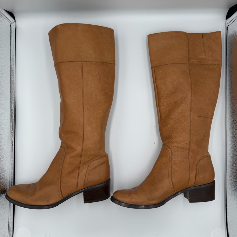 Nine West Leather Tan Knee High Equestrian Bohemian Hippie Quiet Luxury Boot 8M - Picture 6 of 7